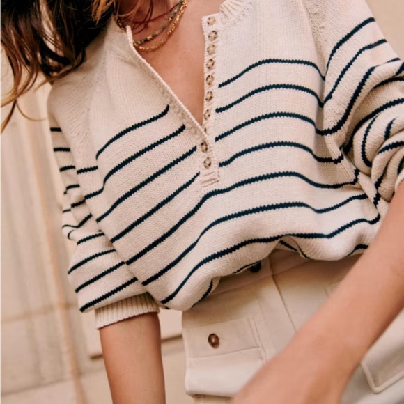 Sézane Léontine Jumper in Ecru and Navy - Picture 1 of 6
